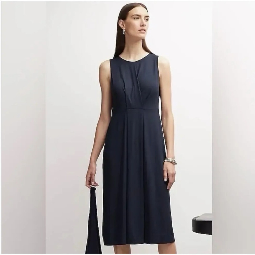 J. Jill Wearever Navy Blue Surplice Faux Wrap Sleeveless Midi Dress XL Jersey